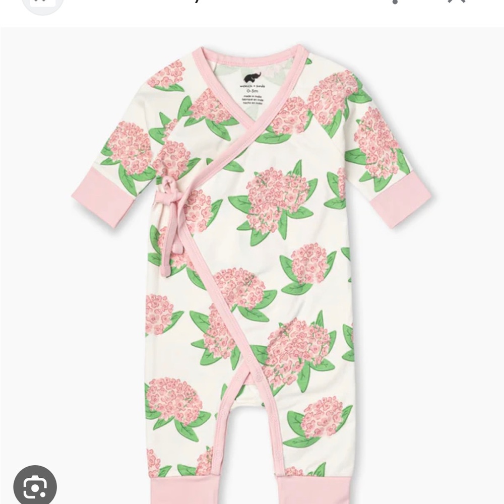 Monica+ Andy 3-6 month pink hydrangea kimono one piece with matching head band